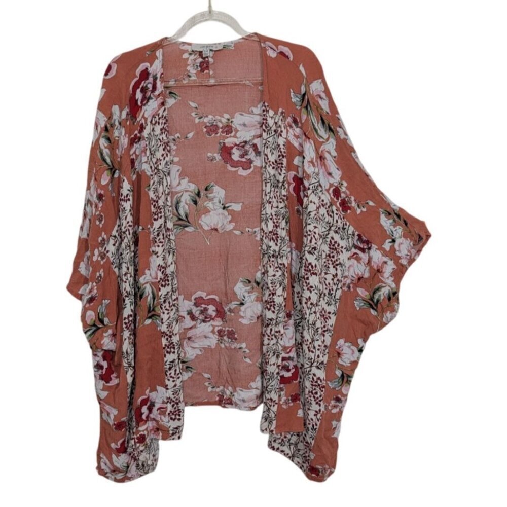 Umgee Floral Mixed Print Kimono Cardigan Womens Size XL Orange Casual Oversized